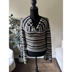 Thorn & Fable XL Fair Isle Cowl Neck Open Back Reversible Sweater Olive Brown